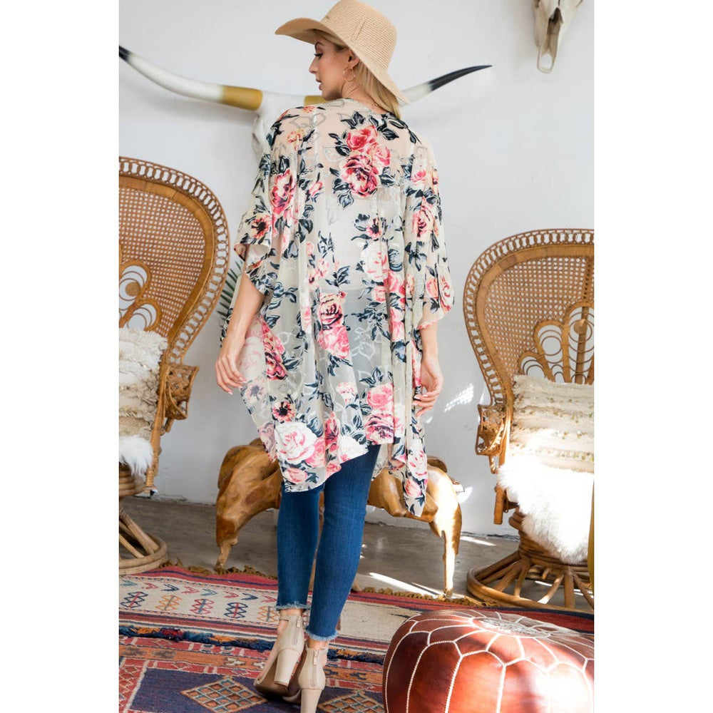 Rose Print Velvet Kimono