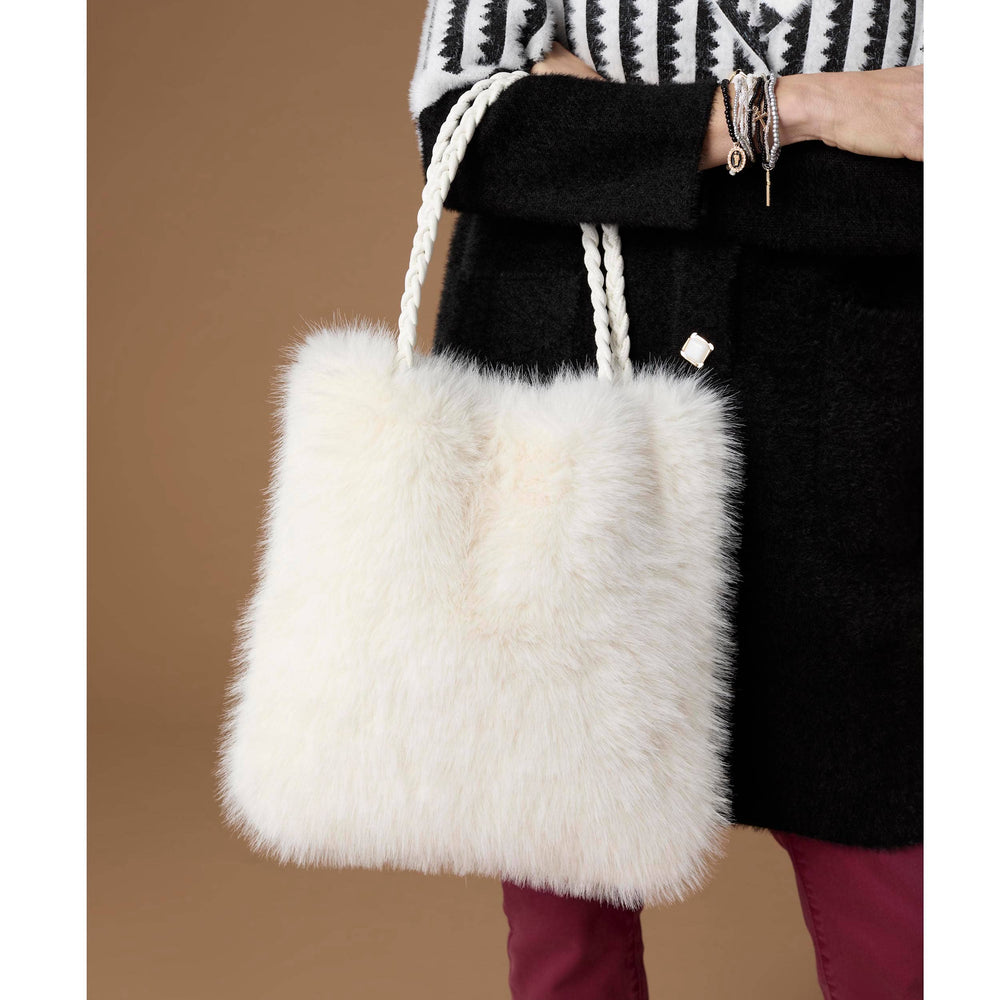 Veda Faux Fur Tote-Christmas: White