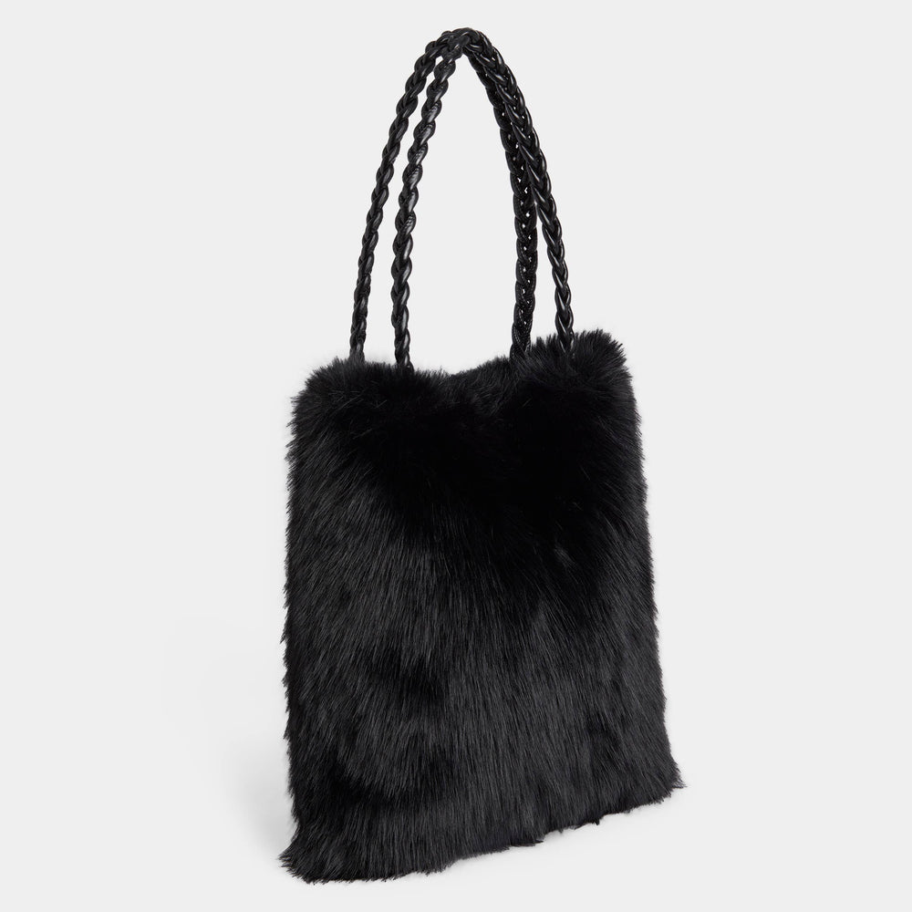 Veda Faux Fur Tote-Christmas: Black