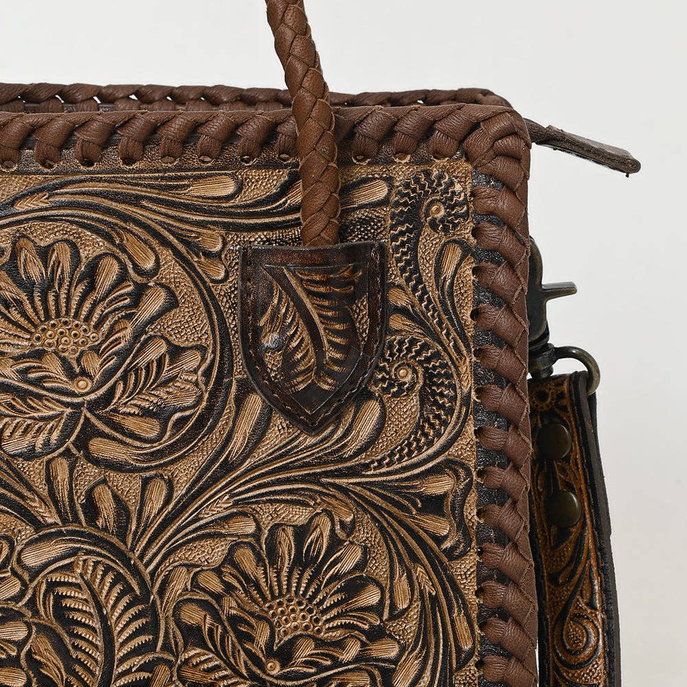 American Darling Braided Floral Leather Crossbody Satchel