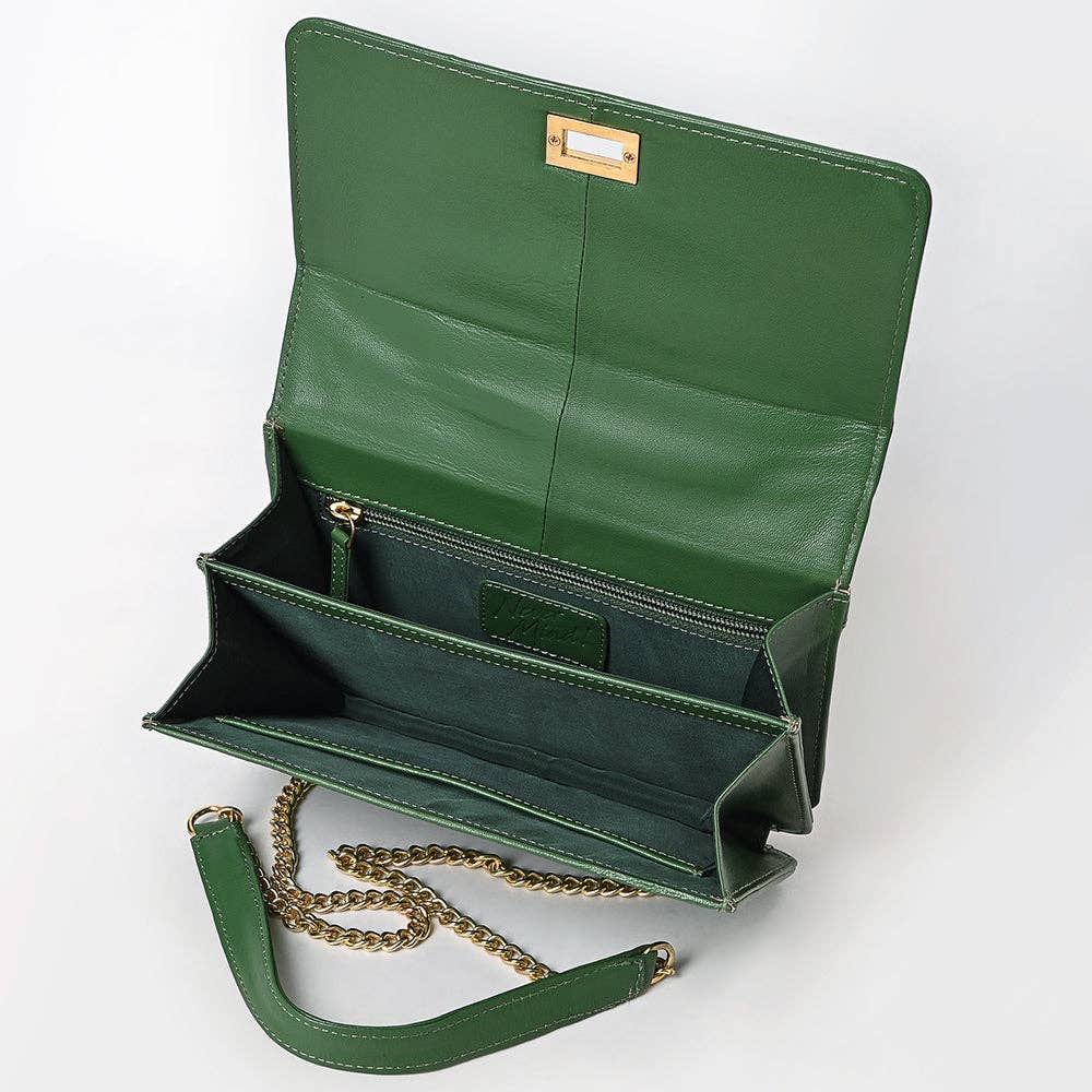 Never Mind Forest Green Leather Chain Crossbody Bag