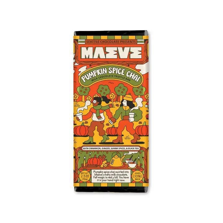 Maeve Pumpkin Spice Chai chocolate bar packaging on a white background
