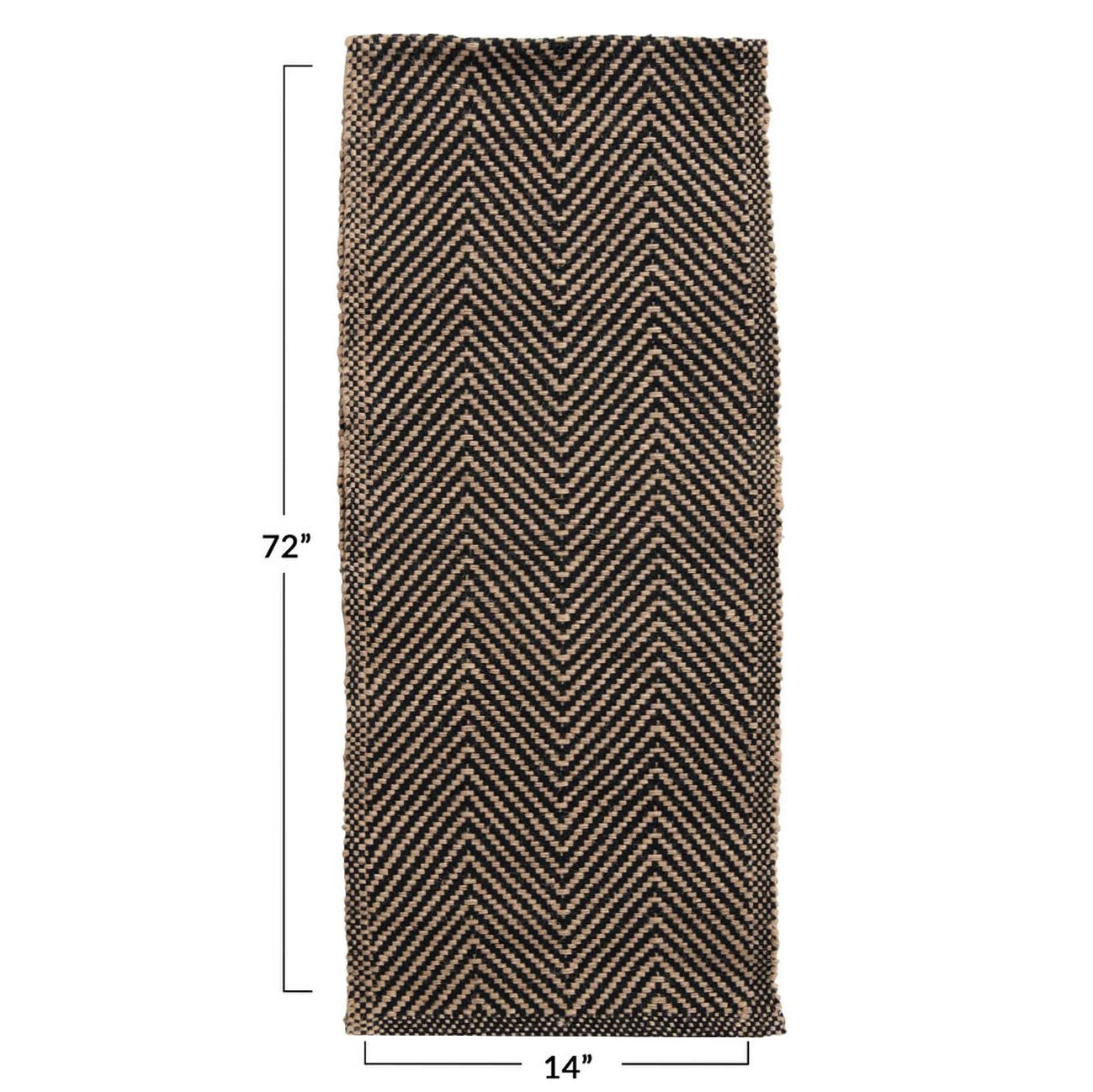 Woven Jute and Cotton Table Runner with Chevron Pattern" in Natural & Black meassuring 72"L x 14"W 