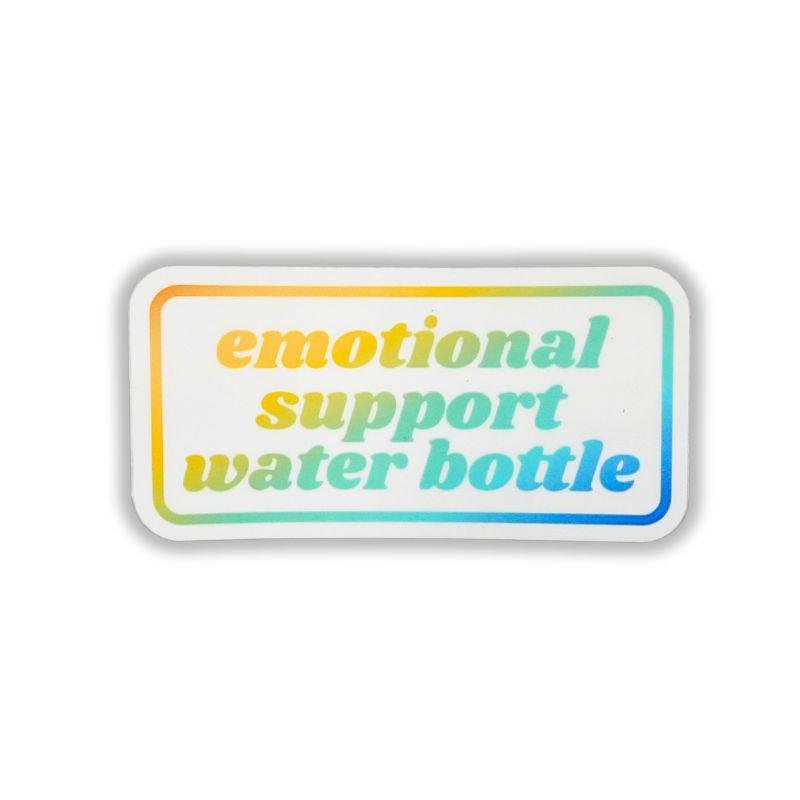 Rectangular sticker with 'emotional support water bottle' text on a white background
