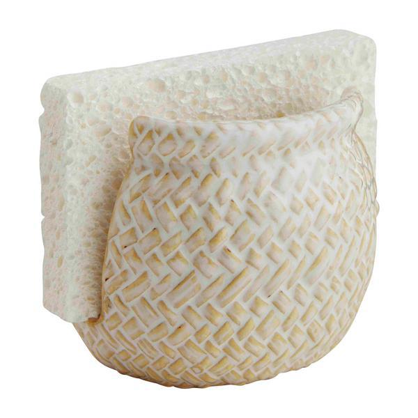 Stoneware Sponge Holder - Wht Basket Weave - Port Gamble General Store & Cafe