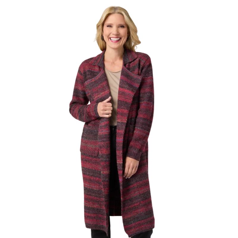 Earthen Long Open Cardigan with Pockets - Rumba Red
