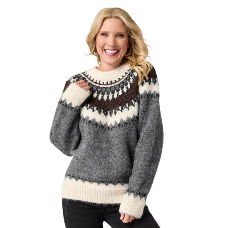 Perissa Heavy Mock Neck Sweater-Fall: Grey/Mocha/Cream