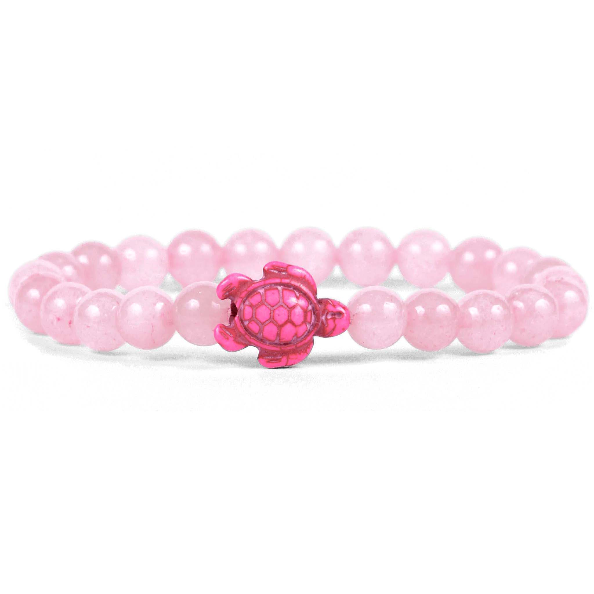 Prink quartz beads with pink turtle bracelet