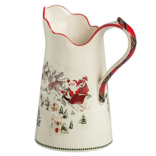 Christmas Santa Scene Pitcher – 60oz Stoneware Holiday Serveware