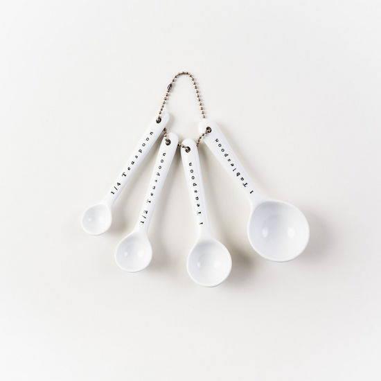 White Ceramic Measuring Spoons Set - 4 Sizes - Stylish and
