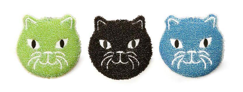 3 Kitty Scrub Sponges! with adorable kitty faces.