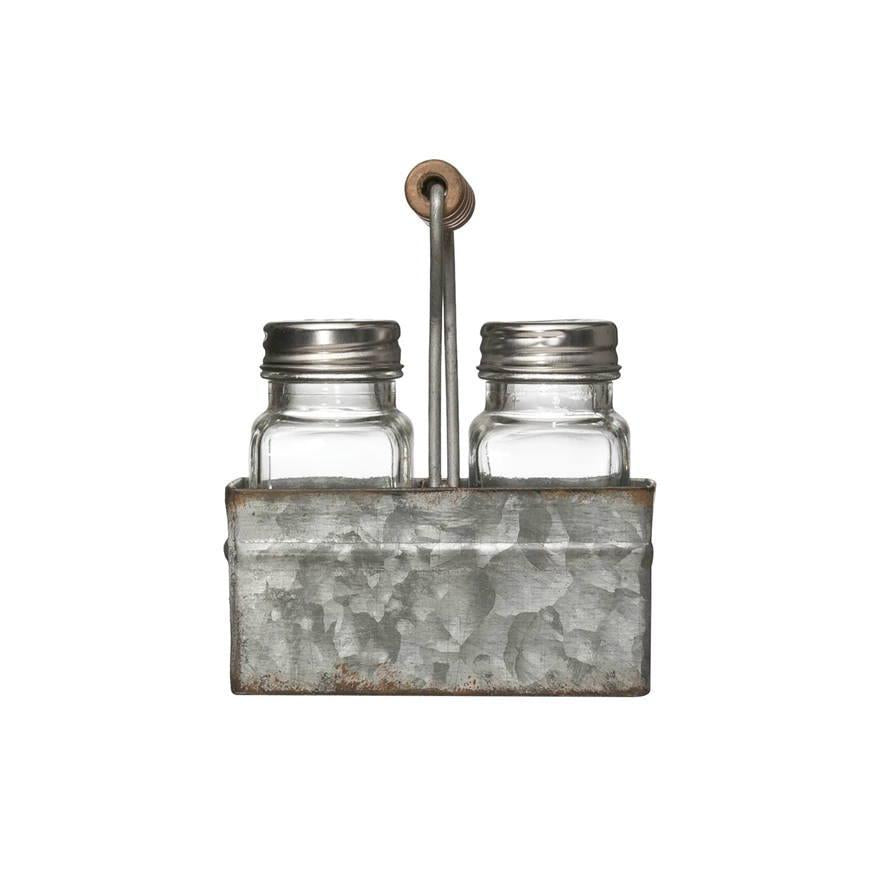 Glass Salt & Pepper Shakers in Metal Caddy - DF2709