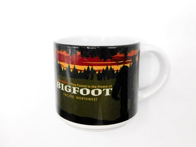 bigfoot coffee mug Featuring a camping scene with Sasquatch watching