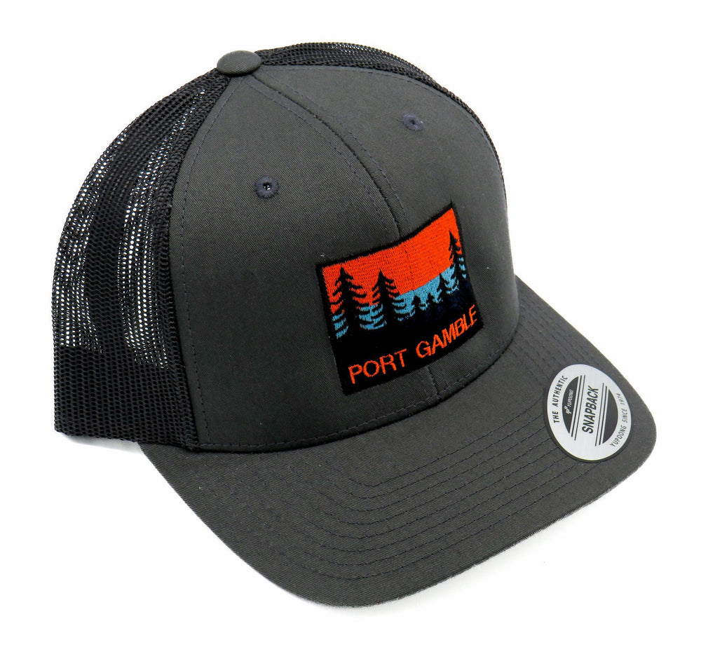 "Port Gamble" Charcoal Trucker Cap - 0352NE CBT CHR - Port Gamble General Store & Cafe